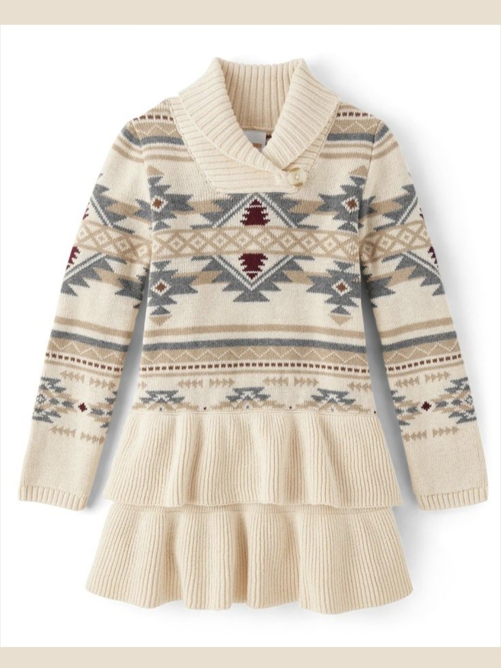 Gymboree Cream Rustic Knit Dress with Burgundy and Gray Accents Size 12